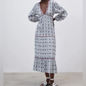 Zara Striped Tiered Maxi Embroidered